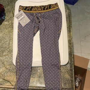 Gray and Gold Patterned Leggings Fort Troff Grunt backless